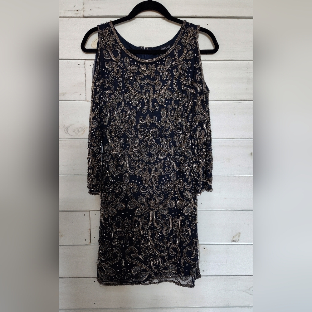 Pisarro Nights Elegant Navy Beaded Embellished Dress